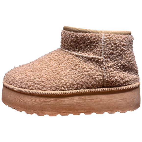 Ultra Mini Platform Boots Women's 10 Camel Teddy Cozy Booties Fleece Lined - Picture 4 of 11